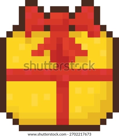 Pixel Art Yellow Gift Box with Red Ribbon