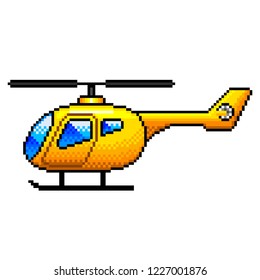 Pixel art yellow helicopter detailed isolated vector