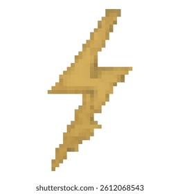 Pixel art yellow lightning bolt icon. Great for 2D games, electric powers, thunder spells, or UI elements. Retro 8-bit style with transparent background for seamless game asset use.