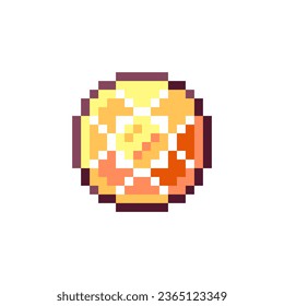 Pixel art Yellow Rounded Topaz Gem Icon. Retro Style Game Asset or Arcade Element. 8 Bit Pixel Jewel Gemstone Treasure. 