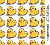 Pixel Art Yellow Rubber Duck Seamless Pattern vector illustration	