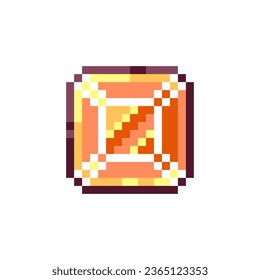 Pixel art Yellow Square Topaz Gem Icon. Retro Style Game Asset or Arcade Element. 8 Bit Pixel Jewel Gemstone Treasure. 