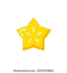 Pixel art yellow star with a bright, retro design. The vibrant 8-bit style star stands out against a white background.