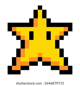 pixel art yellow star with a smiley face on it.