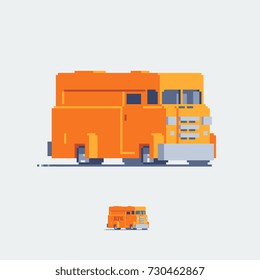 Pixel art yellow van icon. Vector illustration