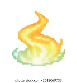 Pixel art yellow-green magical flame. Perfect for 2D games, nature spells, energy effects, or enchanted fire. Retro 8-bit style with transparent background for easy game integration.