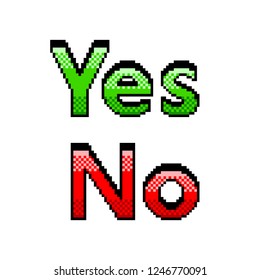 Pixel art yes no text detailed illustration isolated vector