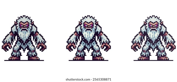 Pixel art Yeti standing confidently with muscular build and fierce expression against a white background