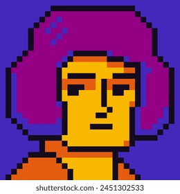 Pixel art young human face, 8-bit girl, avatar male character head, cartoon vector icon, game user or web profile persons and people, social net portrait, minimalistic fashion, vector