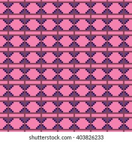 Pixel art zig zag tribal ethnic vector seamless pattern. Geometric squares background.