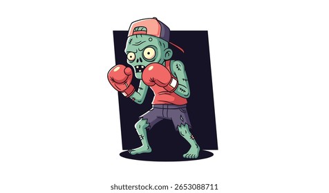 Pixel Art Zombie Boxer Pronto para Lutar com Luvas de Boxe e Cap