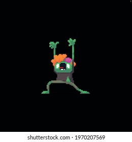 Pixel art zombie character attacking with his hands up