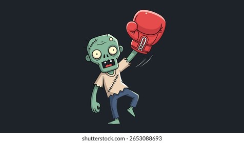 Pixel Art Zombie Character with a Giant Red Boxing Glove Raised in Victory Pose