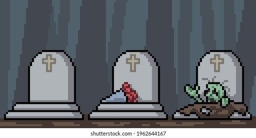 pixel art of zombie dig grave