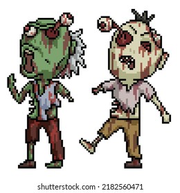 pixel art of zombie walking halloween