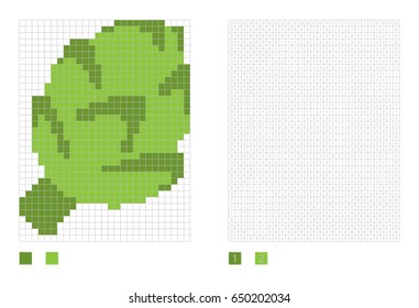 Pixel artichoke in the coloring page with numbered squares, vector illustration