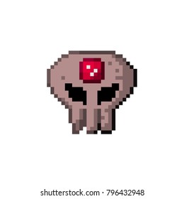 Pixel artifact skull with gem for games and websites