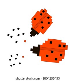 pixel art.ladybug.print, cross-stitch, drawing on cells.vector illustration.