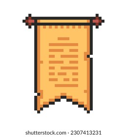 Pixel-Objekt, Vintage-Scrollband. Antikes Manuskript, Pergamentbanner. Manuskript-Vorlage mit Seiten aus Papier, Pixelkunst.