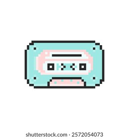 Pixel audio cassette vector. Vintage cassette vector icon. Video cassette in pixel style vector. Vector illustration.