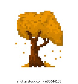Pixel autumn yellow tree for games and applications