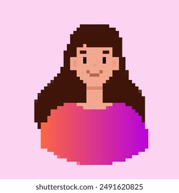 Pixel avatar character woman. Pixelated human face