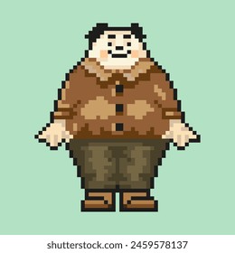 Pixel avatar of a fat bald man, vector icon. A man's image for social media, games, or web profiles.
