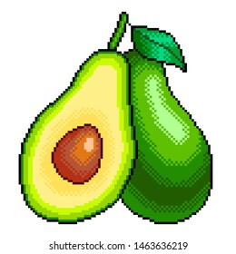 Pixel avocado and slice detailed illustration isolated vector