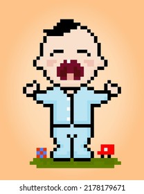 Pixel baby boy is crying. Vector Illustration of cute babies.