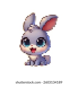 Pixel baby rabbits. Eared jumping friends. Cute and playful bunnies.