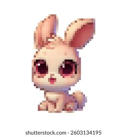 Pixel baby rabbits. Eared jumping friends. Cute and playful bunnies.