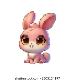 Pixel baby rabbits. Eared jumping friends. Cute and playful bunnies.