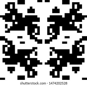 Pixel background. Abstract geometric black and white vector art.