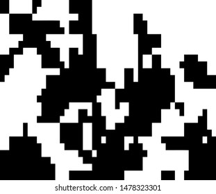 Pixel background. Abstract geometric black and white vector art.