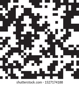 Pixel Background, Abstract Geometric Black and White Vector Art, Irregular Tangled Shapes Design, Random Order Digital Camouflage Seamless Chaotic Pattern