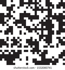 Pixel Background, Abstract Geometric Black and White Vector Art, Irregular Tangled Shapes Design, Random Order Digital Camouflage Seamless Chaotic Pattern