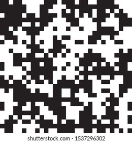 Pixel Background, Abstract Geometric Black and White Vector Art, Irregular Tangled Shapes Design, Random Order Digital Camouflage Seamless Chaotic Pattern
