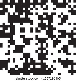 Pixel Background, Abstract Geometric Black and White Vector Art, Irregular Tangled Shapes Design, Random Order Digital Camouflage Seamless Chaotic Pattern