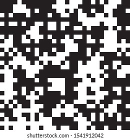 Fondo de píxeles, arte de vectores geométrico negro y blanco abstracto, diseño de formas irregular, camuflaje digital de orden aleatorio sin problemas patrón caótico