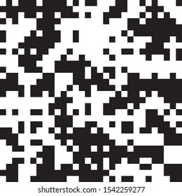 Pixel Background, Abstract Geometric Black and White Vector Art, Irregular Tangled Shapes Design, Random Order Digital Camouflage Seamless Chaotic Pattern