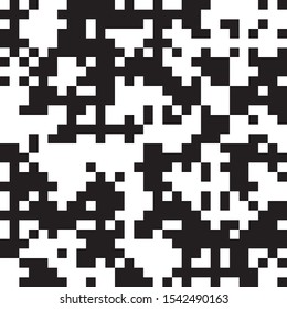 Pixelhintergrund, abstrakte geometrische Schwarz-Weiß-Vektorkunst, unregelmäßige verwickelte Formen-Design, zufällige Digitalkamera Nahtloses chaotisches Muster