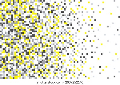 Pixel background. Abstract small squares are yellow and gray. Vector illustration, gradient, dissolution, technology.