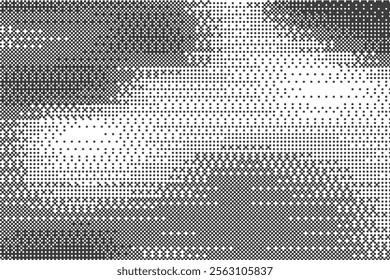Pixel background with bitmap pattern. Computer arcade game dotted gradation effect. Vector noisy gradient backdrop. Abstract geometric glitch screen on white backdrop