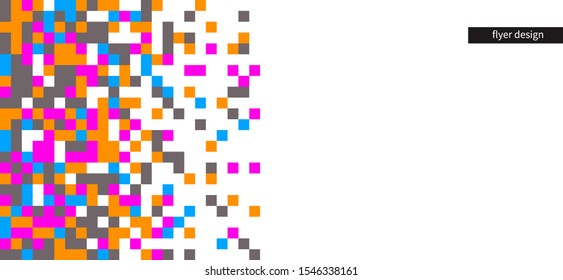 pixel background, color pixel pattern,  horizontal web tech banner, digital square, abstract vector mosaic, white digital technology template for flyer