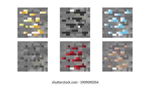 Pixel background. The concept of games background. Samples of materials and soil. Vector illustration