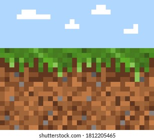 Pixel background. The concept of games background. Vector illustration