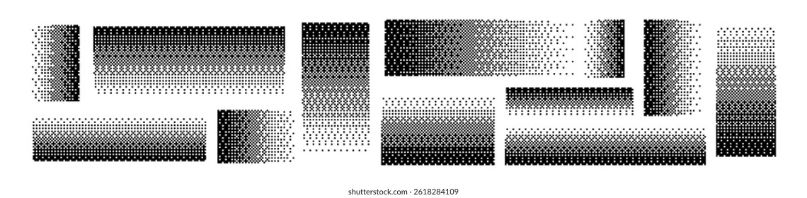 Pixel background dissolve pattern. Digital mosaic dot fade texture effect. Flat vector illustration isolated on white background..