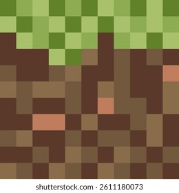 Pixel background featuring grass and soil, ideal for game design and retro style visuals. Vector art.