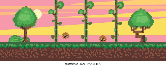 Pixel background. Background for pixel games. Vector.