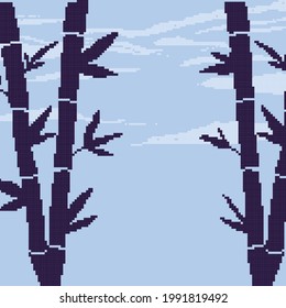 Fondo de píxeles. El bambú verde lechal. Vector de 8 bits de arte de píxeles